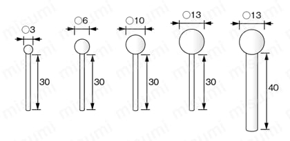 ビトリファイド軸付砥石 軸径3・6mm【5～10個入り】 外形図1