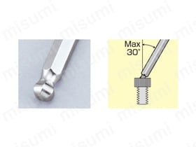 ボールポイント加工。最大30°まで傾けて使用可能。斜め作業の早回し、仮締めに最適。産業機械・電子機器の組み立て・メンテナンスや、自動車・バイク・自転車の組み立て・メンテナンス作業に最適。