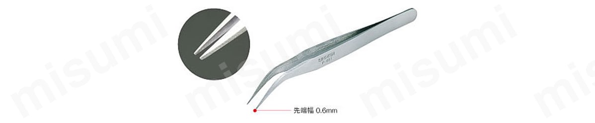 先曲がりピンセット P-887 先端幅0.6mm