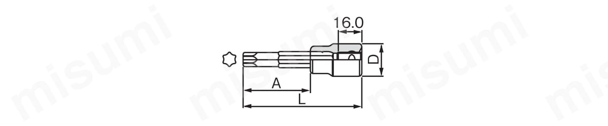 トルクスソケットの寸法図