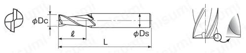 GSX MILL 2枚刃2D GSX2C-2D 外形図