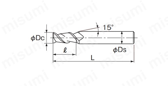 DLCミル アルミ用 2DLCM 【追加工対応品】 外形図