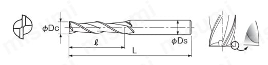 GSX MILL 2枚刃 4D GSX2C-4D 【追加工対応品】 外形図