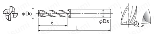 GSX MILL 4枚刃 4D GSX4C-4D 外形図