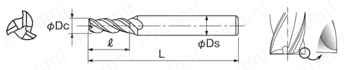 GSX MILL 3枚刃 2D GSX3C-2D 外形図