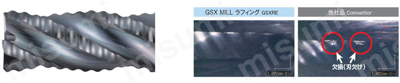 GSX MILL ラフィング2.5D GSXRE-2.5D 【追加工対応品】 耐欠損性比較