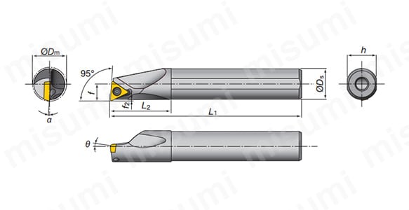 A16Q-STFPR13-D180 | 内径加工用バイト StreamJetBar STFPR／L形