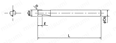 2刃 コーナRショート形 CBN-CR-EDS 外形図