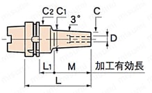 焼ばめホルダ スリムライン モノシリーズ（3°） HSK-A40タイプ 外形図