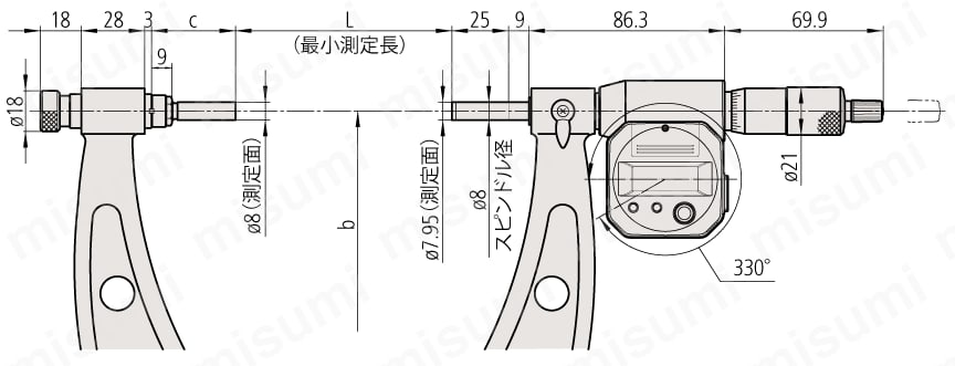 OMC-150MX 340・104シリーズ 替アンビル式外側マイクロメータ 測定範囲:0-150mm 表示方式:デジタル ミツトヨ  MISUMI(ミスミ)