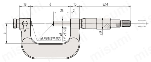 116シリーズ 直進・替駒式ユニバーサルマイクロメータ MCN MCN-25外形図