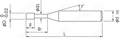 ダイヤモンドコーティング　2枚刃ロングネックエンドミル　DCHR230 外形図