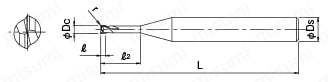CBNエンドミル(小径2刃ロングネックラジアス形) CBN-LN-SXR 外形図