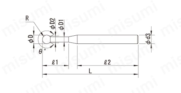 超硬ソリッド球面カッター 2枚刃 ロングタイプ | 栄工舎 | MISUMI(ミスミ)