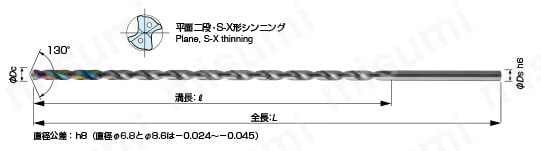 アルミ用 超硬OHノンステップボーラー 3D 03WHNSB□□□□-SD 外形図