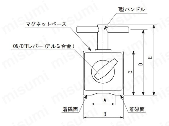 αマグネットホルダハンドル付の寸法図