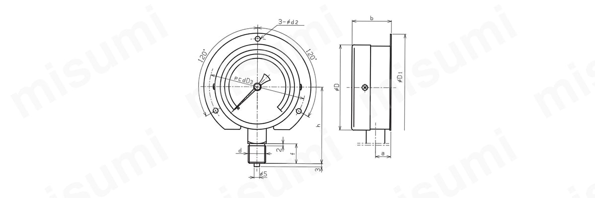 汎用圧力計（B枠立型・φ75） | 右下精器製造 | MISUMI(ミスミ)