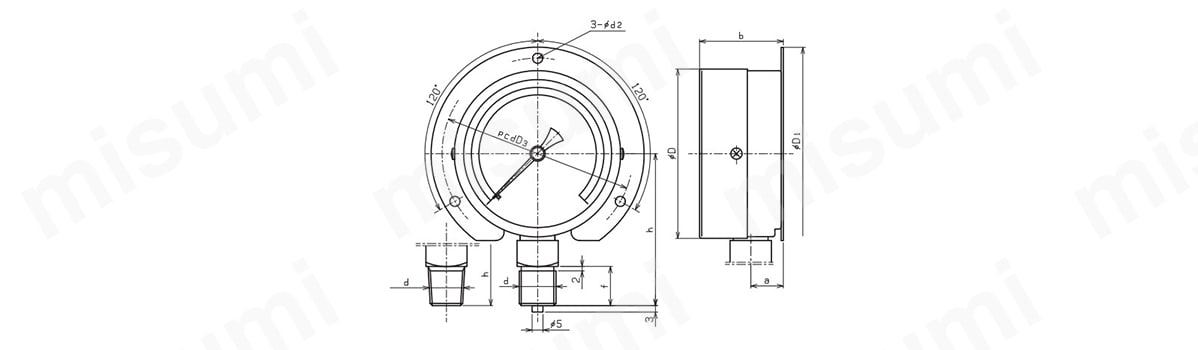 一般耐振形圧力計（B枠立型・φ100） | 右下精器製造 | MISUMI(ミスミ)