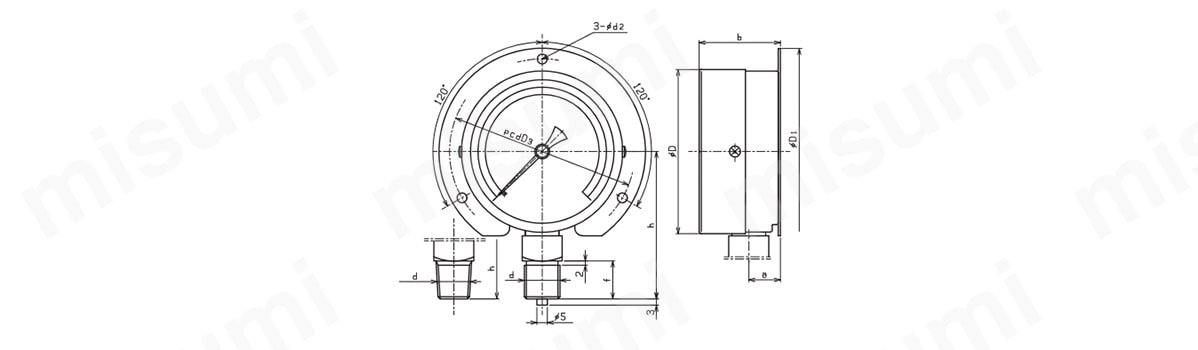 一般蒸気用圧力計（B枠立型・φ100） | 右下精器製造 | MISUMI(ミスミ)