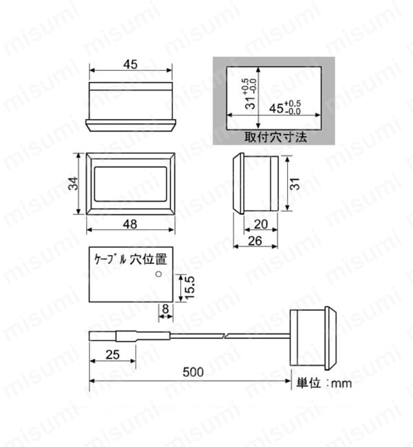 組込み型温度計 AD-5657-50 外形図