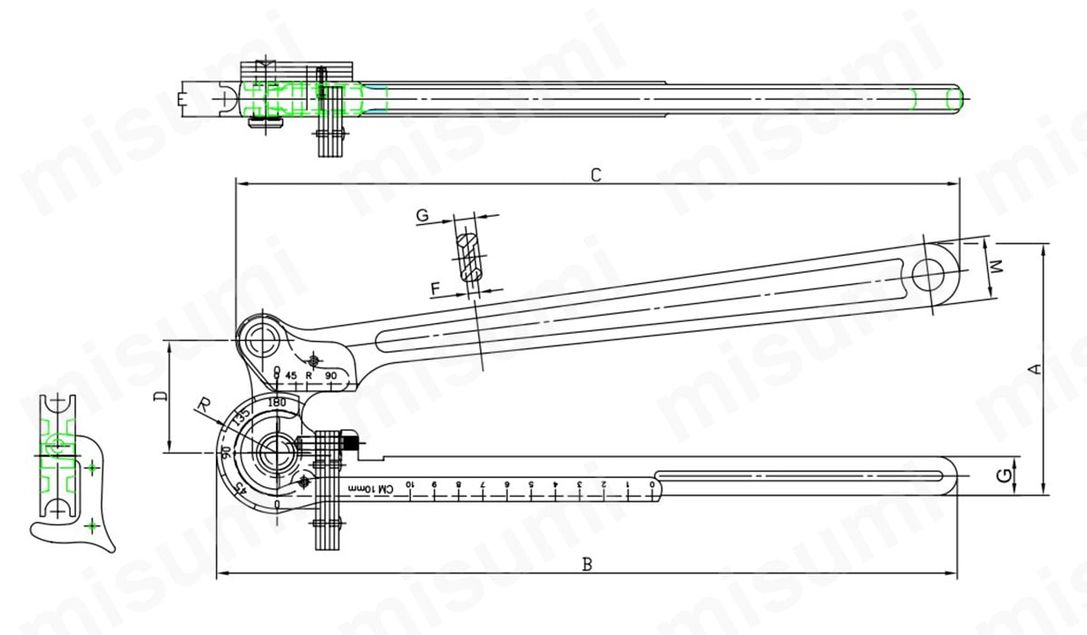 チューブベンダー パイプ曲げ加工 レバー式ベンダー 鋼管 アルミ管 鉄管 軟管対応 パイプベンダー 曲げツール 180度 (370mm)