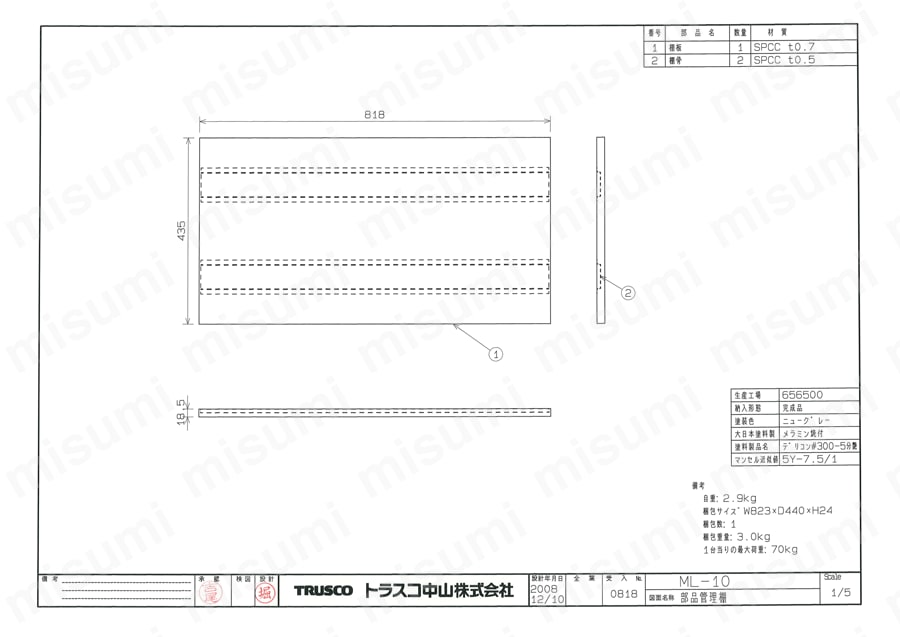 バンラックRケースM・L型用棚板 | トラスコ中山 | MISUMI(ミスミ)