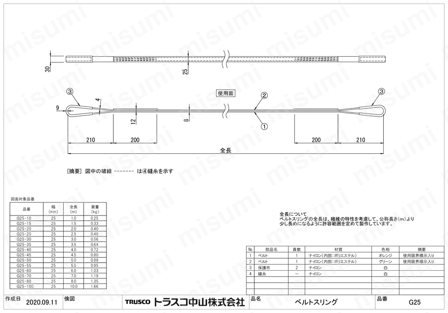 TRUSCO ベルトスリング JIS3等級 両端アイ形 100mmX7.0m G100-70 :tr