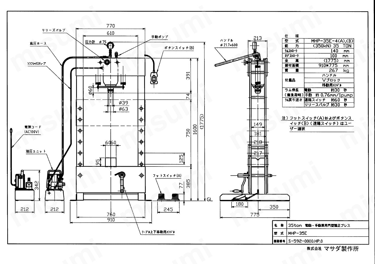 MHP-15E-4A | 電動式矯正油圧プレス （電動・手動兼用タイプ