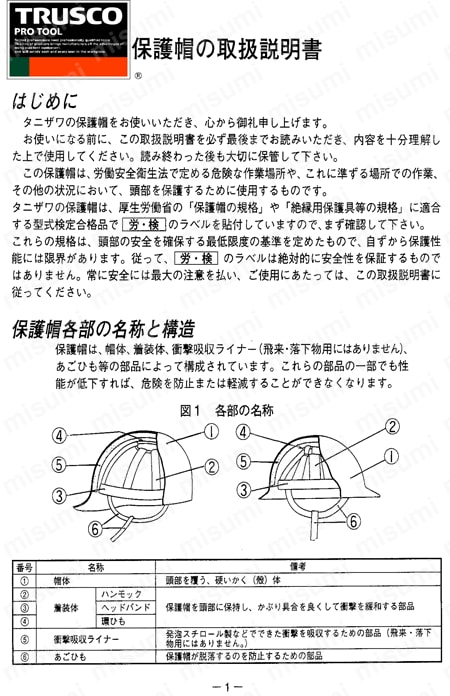 TRUSCO ヘルメット（高通気タイプ） 取扱説明書-1