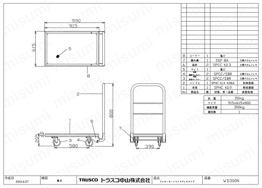 WD150N | プレス製運搬車 ドンキーカート （折りたたみハンドルタイプ