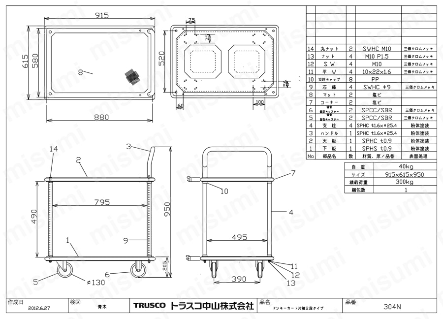 WEB限定カラー TRUSCO ドンキーカート 1台 102N 2段式両袖740×480mm 2