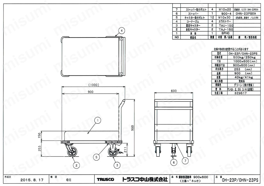 鋼鉄製運搬車 （固定ハンドルタイプ・三面パネル付） | トラスコ中山 