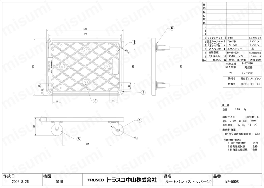 樹脂製平台車 ルートバン MP-500S図面