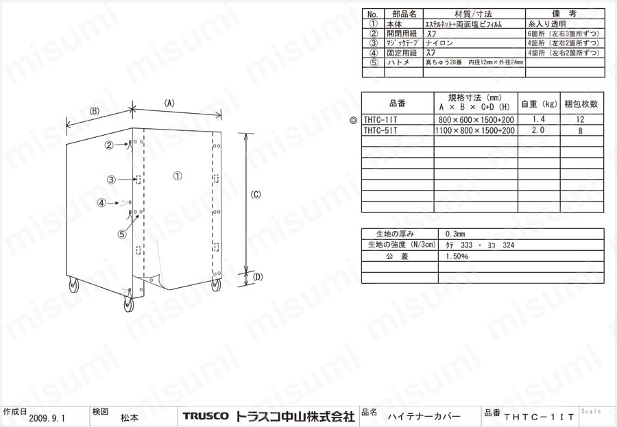 TRUSCO カゴ車用オプション ハイテナー用カバー 800×600×1700用 半透明 紐付 THTC-1IT - 3