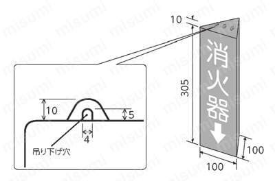 三角柱標識（消火器・消火栓） 外形図01