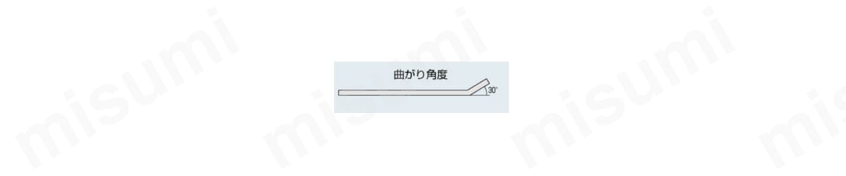 ミニスパナセット TS-04の外形図 曲がり角度30°。