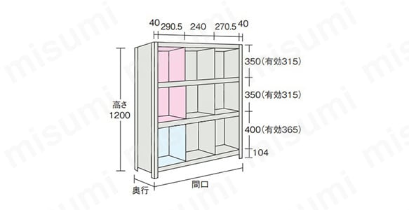 トラスコ中山/TRUSCO 軽量棚 縦仕切付 W875×D450×H1200 3列4段 43X35