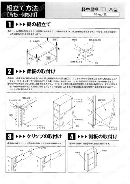 軽中量棚 TLA型 （開放型・150kgタイプ､高さ1200mm） | トラスコ中山