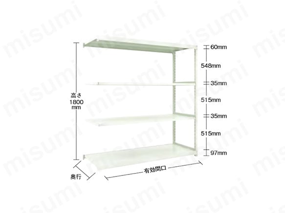 軽中量ボルトレス棚 M2型 （200kgタイプ､高さ1800mm､4段タイプ）