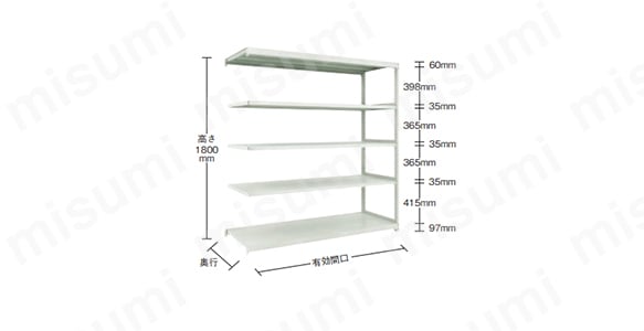 軽中量ボルトレス棚 M2型 （200kgタイプ､高さ1800mm､5段タイプ