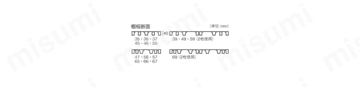 中量ボルトレス棚 M5型用追加棚板（中受金具付）の寸法図