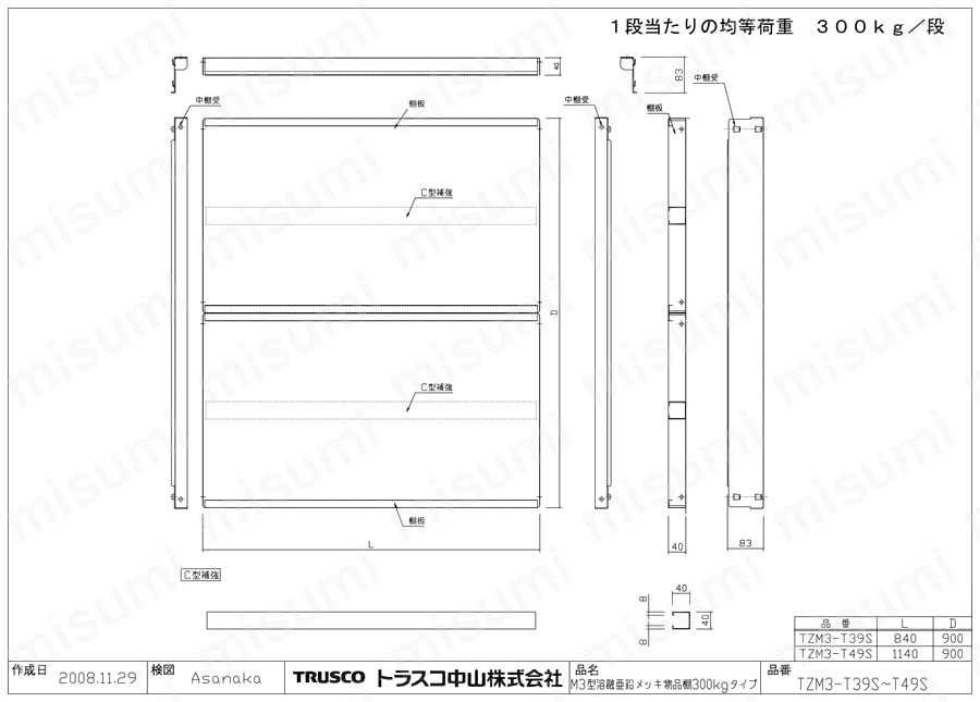 中量ボルトレス棚 TZM3型用棚板 | トラスコ中山 | MISUMI(ミスミ)