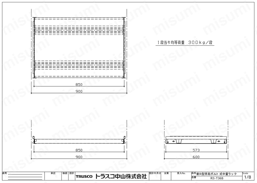 □TRUSCO 中量ボルト式棚 R3型 W900×D600×H1800 5段