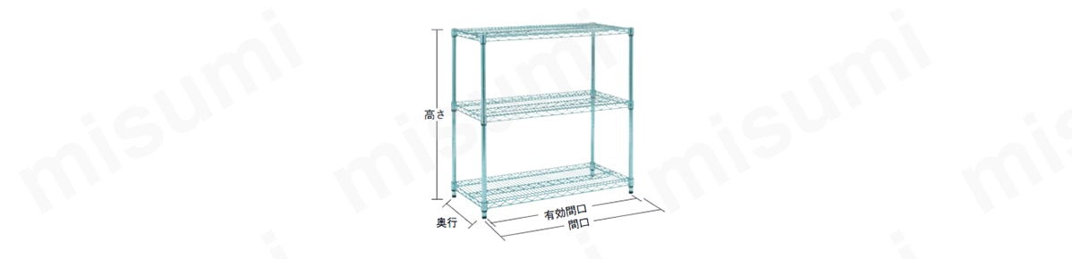 ステンレス製メッシュラック（SUS304、均等積載量120kg）の寸法図