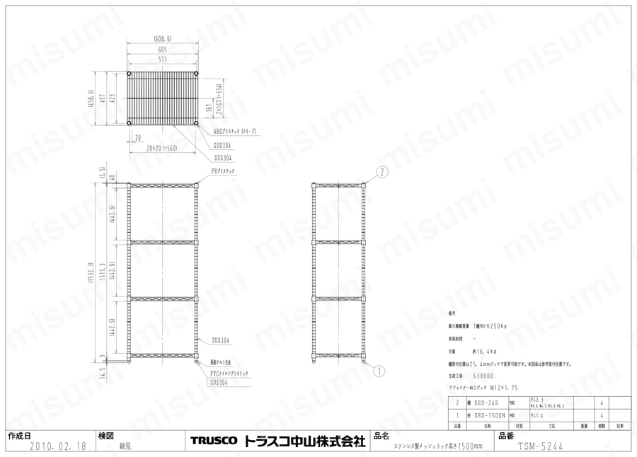 ステンレス製メッシュラック SUS304（奥行300,450,600mm） | トラスコ