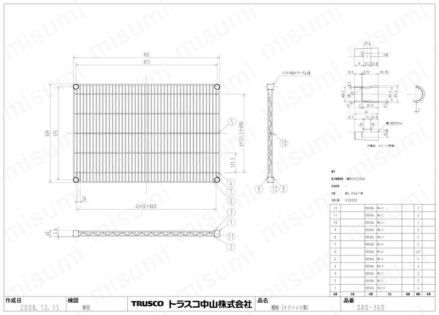 ステンレス製メッシュラック用棚板（SUS304） | トラスコ中山 | MISUMI