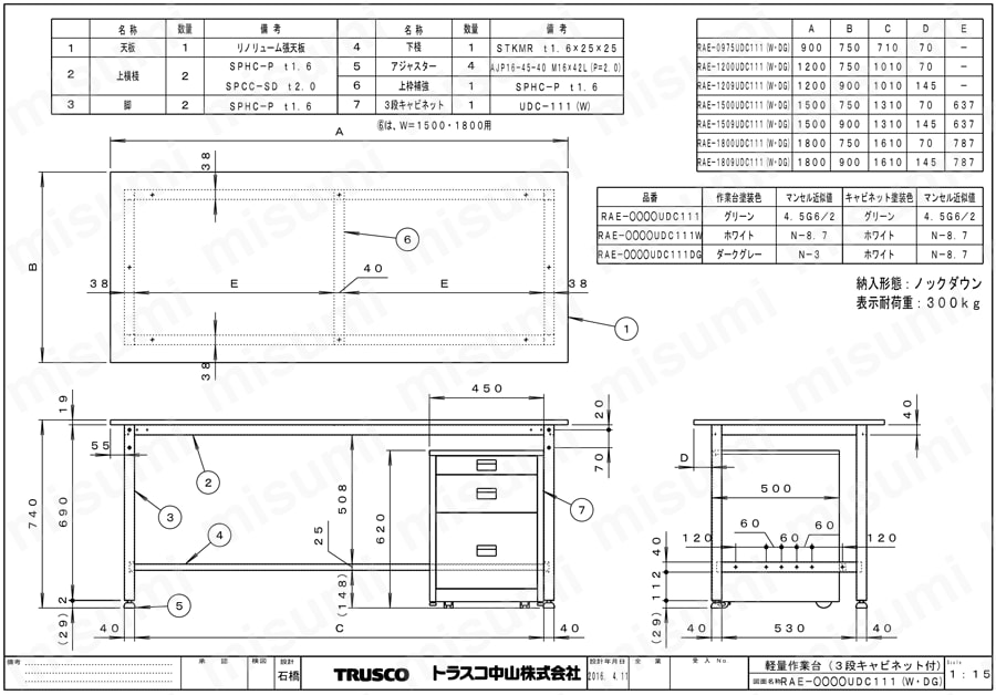 軽量作業台（3段キャビネット付） 組立式 | トラスコ中山 | MISUMI(ミスミ)