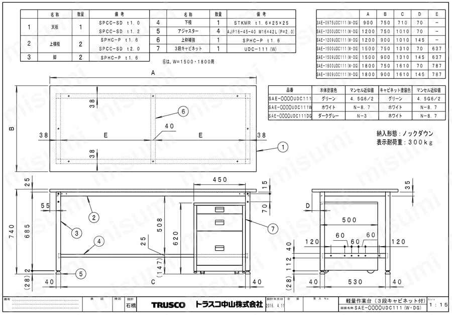 軽量作業台（3段キャビネット付） 組立式 | トラスコ中山 | MISUMI(ミスミ)