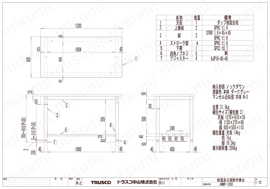 軽量高さ調節式作業台（基本タイプ） | トラスコ中山 | MISUMI(ミスミ)