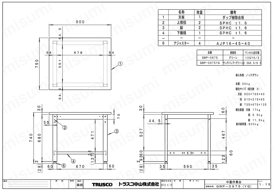 中量作業台（基本タイプ）均等荷重800kg | トラスコ中山 | MISUMI(ミスミ)